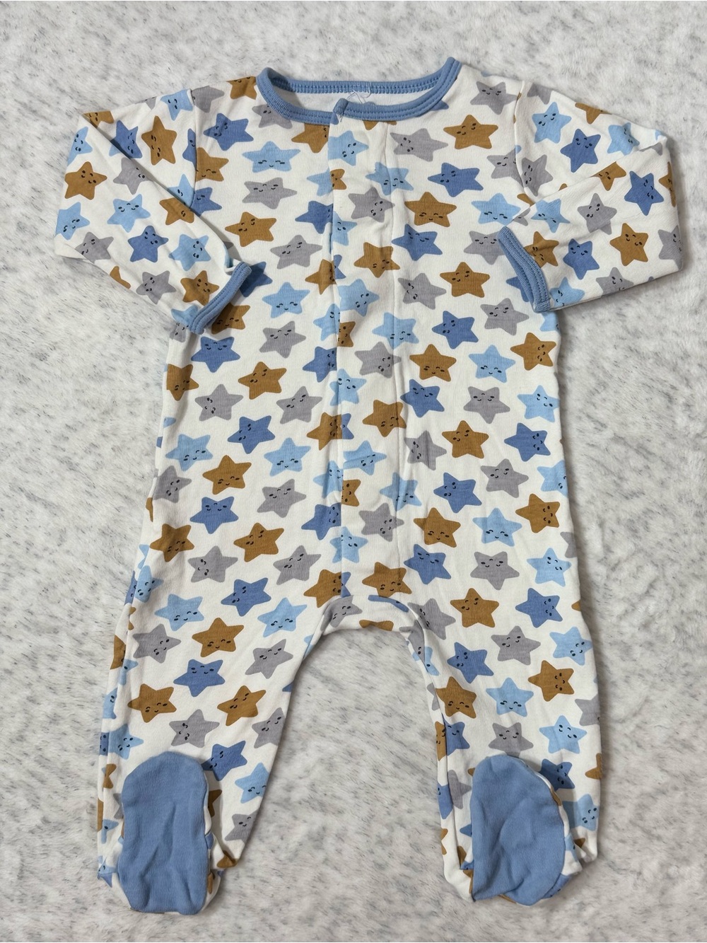 Magnetic Me Blue Gray Star Footie Sleeper 3-6M Baby Cotton Neutral Star